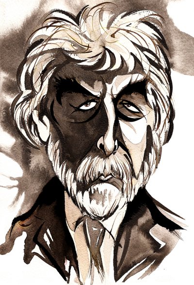 Sir Harrison Birtwistle - caricatura in bianco e nero da Neale Osborne